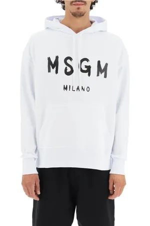 Msgm Bluzy, Mężczyzna, Biały, M, Bawełna, Bluza z kapturem z kontrastowym logo