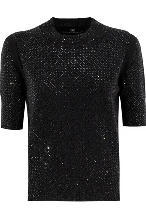 ERMANNO SCERVINO Swetry, Kobieta, Czarny, S, Wełna, Dzianinowy sweter z krótkim rękawem