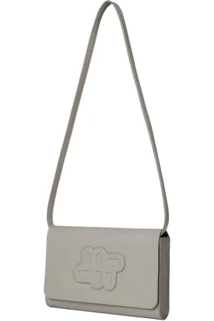 Munthe Torebki, Kobieta, Szary, ONE SIZE, Skóra, Elegancka skórzana torba z wytłaczanym emblematem