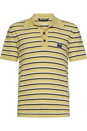 Palm Angels Koszulki, Mężczyzna, Żółty, M, Bawełna, Koszulka Polo w Paski z Bawełny Frotte