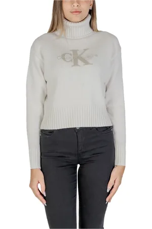 Calvin Klein Swetry, Kobieta, Biały, M, Sweter Damski Chenille Monologo