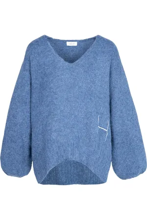 Hest Swetry, Kobieta, Niebieski, M, Nylon, Sweter z dekoltem w serek o kroju oversize