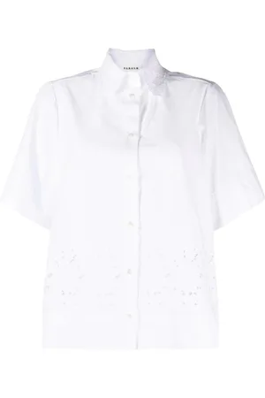 P.A.R.O.S.H. Bluzki, Kobieta, Biały, 2XL, Bawełna, Biała koszula z krótkim rękawem z bawełny