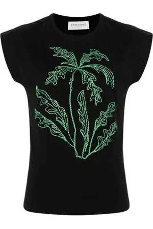 ERMANNO SCERVINO Koszulki, Kobieta, Czarny, M, Bawełna, Czarny T-shirt z palmą