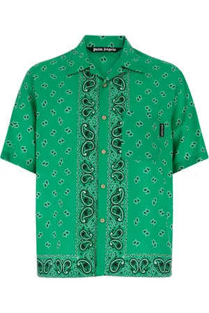 Palm Angels Koszule, Mężczyzna, Beżowy, L, Koszula z kołnierzykiem kubańskim w paisley