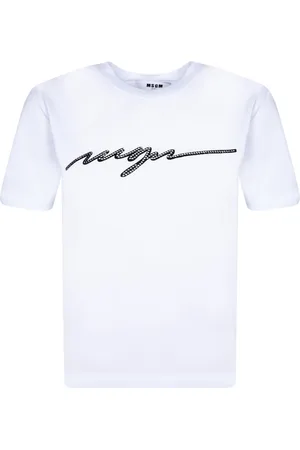 Msgm Koszulki, Kobieta, Biały, S, Bawełna, Stylowy T-shirt z Okrągłym Dekoltem