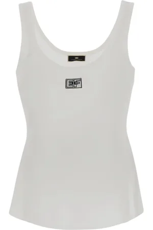 Elisabetta Franchi Koszulki, Kobieta, Biały, L, Logo Sleeveless Top