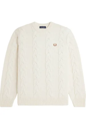 Fred Perry Swetry, Kobieta, Beżowy, L, Wełna, Sweter z Wełny ze Splotem Warkoczowym