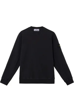 Stone Island Bluzy, Mężczyzna, Czarny, XL, Czarny Sweter z Prążkami i Emblematem