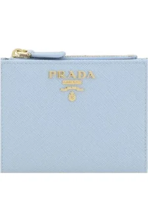 Prada Akcesoria, Kobieta, Niebieski, ONE SIZE, Monogramowa Skórzana Portmonetka z Zapięciem na Napy