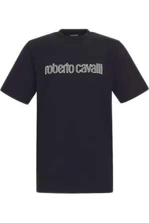 Roberto Cavalli Koszulki, Mężczyzna, Czarny, XL, Koszulka z logo Czarna Made in Italy
