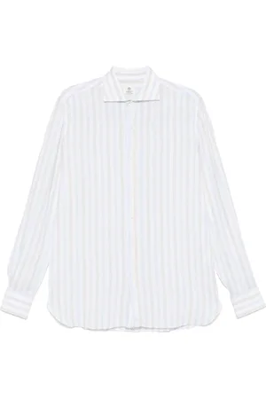 LUIGI BORRELLI NAPOLI Koszule, Mężczyzna, Biały, 4XL, Koszula w paski z lnu, wykonana we Włoszech