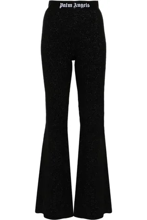 Palm Angels Spodnie, Kobieta, Czarny, S, Dzianinowe spodnie typu flare z lureksem