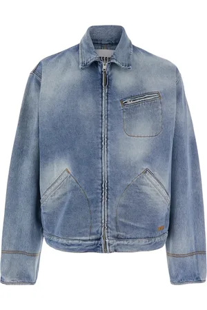 Msgm Kurtki, Mężczyzna, Niebieski, L, Bawełna, Niebieska kurtka jeansowa z haftowanym logo