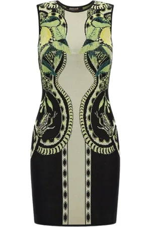 Roberto Cavalli Sukienki, Kobieta, Wielobarwność, S, Sukienka z dzianiny z nadrukiem cytryny czarna kobieta