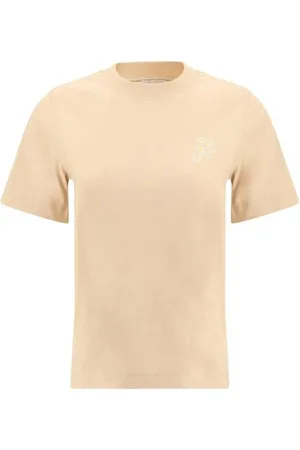 Burberry Koszulki, Kobieta, Beżowy, M, Bawełna, Koszulka z okrągłym dekoltem i kwiatowym logo