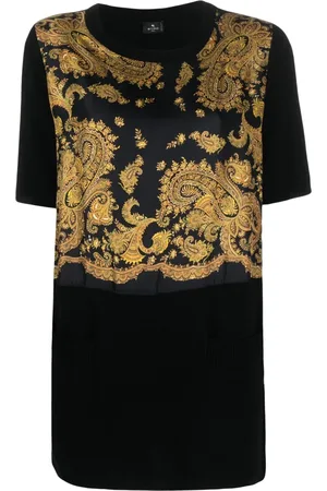 Etro Koszulki, Kobieta, Czarny, S, Wełna, Klasyczna koszulka T-shirt