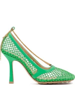 Bottega Veneta Buty, Kobieta, Zielony, 39 1/2 EU, Skóra, Zielone Czółenka Z Ozdobnym Łańcuchem