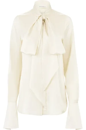 Nina Ricci Bluzki, Kobieta, Biały, 3XL, Satynowa koszula z żabotem w kolorze białym