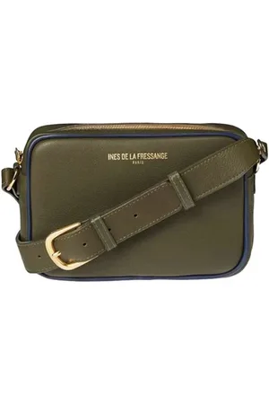 Inès de la Fressange Torebki, Kobieta, Zielony, ONE SIZE, Skóra, Portfel Marcia z khaki skóry z granatowym wykończeniem
