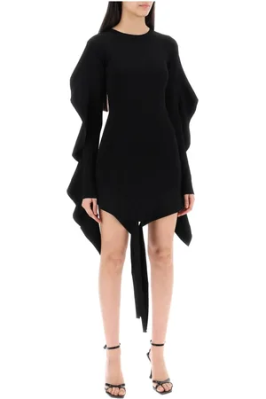 MUGLER Sukienki, Kobieta, Czarny, S, Asymetryczna sukienka mini z falbanami
