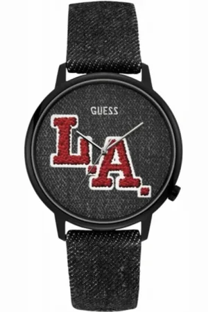 Guess Akcesoria, Mężczyzna, Czarny, ONE SIZE, Zegarek ze stali nierdzewnej z czarnym paskiem z tkaniny