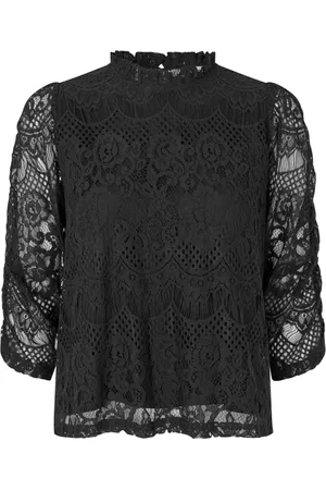 Lollys Laundry Bluzki, Kobieta, Czarny, XL, Bawełna, Liloull Czarna Bluzka Koronkowa