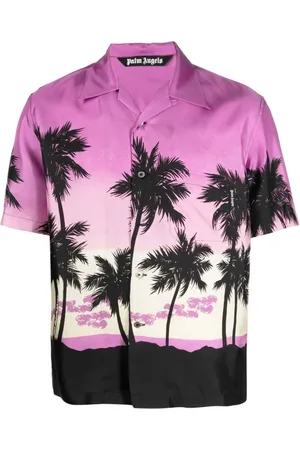 Palm Angels Koszule, Mężczyzna, Wielobarwność, M, Poliester, Jedwabna koszula z motywem palm