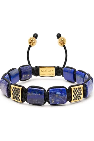 Nialaya Akcesoria, Mężczyzna, Żółty, XL, The CZ Flatbead Collection - Blue Lapis and Black CZ