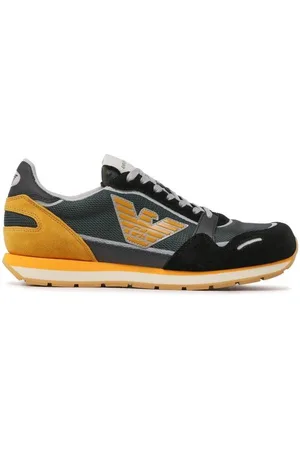 Emporio Armani Buty, Mężczyzna, Czarny, 43 EU, Poliester, N730 Czarne i Żółte Sneakersy