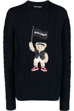 Palm Angels Swetry, Mężczyzna, Niebieski, M, Bawełna, Sweter z dzianiny kablowej Pirate Bear