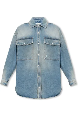 Palm Angels Bluzki, Kobieta, Niebieski, S, Denim, Denimowa koszula z efektem vintage