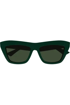 Bottega Veneta Akcesoria, unisex, Zielony, ONE SIZE, Len, Wyraziste Geometryczne Zielone Okulary Przeciwsłoneczne z Octanu