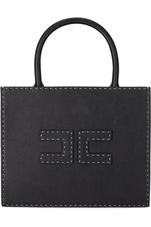 Elisabetta Franchi Torebki, Kobieta, Czarny, ONE SIZE, Poliester, Czarna torebka z fakturą i naszywką z logo