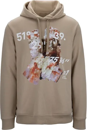 Burberry Bluzy, Mężczyzna, Beżowy, M, Bawełna, Bluza z kapturem z nadrukiem graficznym i sznurkiem