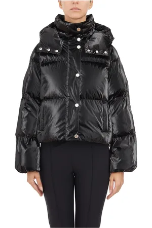 Elisabetta Franchi Kurtki, Kobieta, Czarny, M, Nylon, Krótka Metaliczna Kurtka Puffer