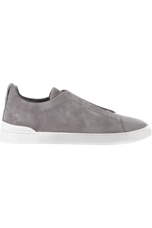 Ermenegildo Zegna Buty, Mężczyzna, Szary, 44 EU, Skóra, Jasnoszare sneakersy Triple Stitch Low Top