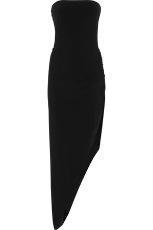 Norma Kamali Sukienki, Kobieta, Czarny, S, Poliester, Elegancka suknia z drapowaniem bocznym