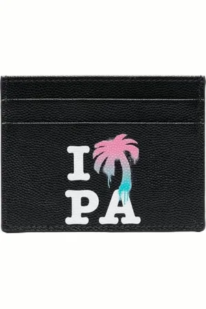 Palm Angels Akcesoria, Mężczyzna, Czarny, ONE SIZE, Skóra, Graficzny skórzany portfel na karty