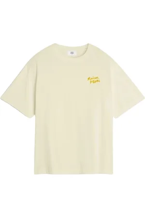 Maison Kitsuné Koszulki, Mężczyzna, Beżowy, S, Haftowany Oversize T-shirt z Logo Boczne