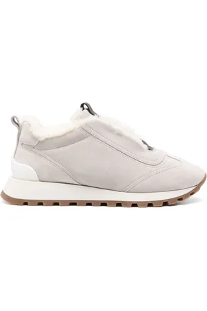 Brunello Cucinelli Buty, Kobieta, Szary, 37 1/2 EU, Zamsz, Sneakersy z zamszu z Monili
