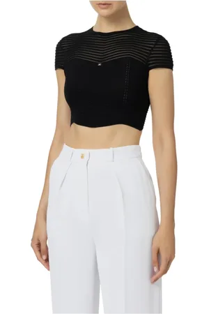 Elisabetta Franchi Koszulki, Kobieta, Czarny, L, Stylowy Krótki Top