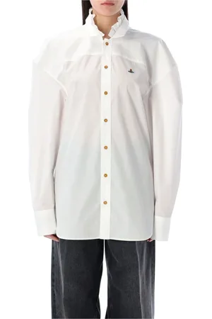 Vivienne Westwood Bluzki, Kobieta, Biały, S, Bawełna, Frilly Football Shirt Biały Bawełna