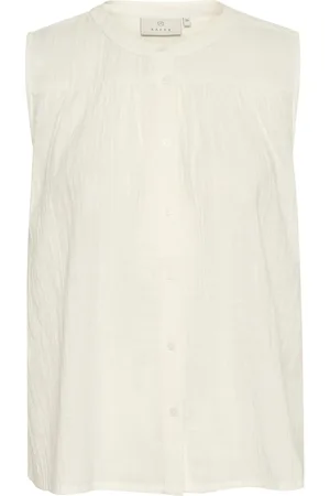 Kaffe Koszulki, Kobieta, Beżowy, L, Bawełna, Ruffle Front Top Blouse Chalk