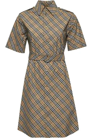Burberry Sukienki, Kobieta, Beżowy, S, Bawełna, Sukienka koszulowa z bawełnianego diagonalu w kratę