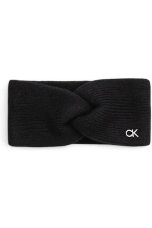 Calvin Klein Akcesoria, Kobieta, Czarny, ONE SIZE, Kaszmir, Gruby Pasek Wełniano-Kaszmirowy Opaska z Szczegółem Węzła
