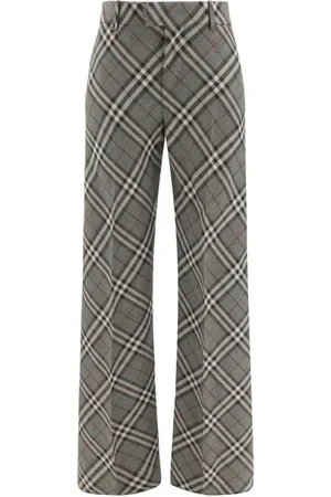 Burberry Spodnie, Kobieta, Szary, 2XS, Wełna, Spodnie Tailored o Rozszerzanym Kroju w Kratę