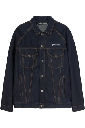 Palm Angels Kurtki, Mężczyzna, Niebieski, M, Bawełna, Niebieska kurtka jeansowa z logo