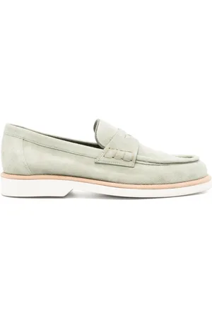 santoni Buty, Kobieta, Zielony, 39 EU, Skóra, Zielone skórzane mokasyny, casualowe baleriny