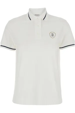Brunello Cucinelli Koszulki, Kobieta, Biały, S, Biała Koszulka Polo z Nadrukiem Logo